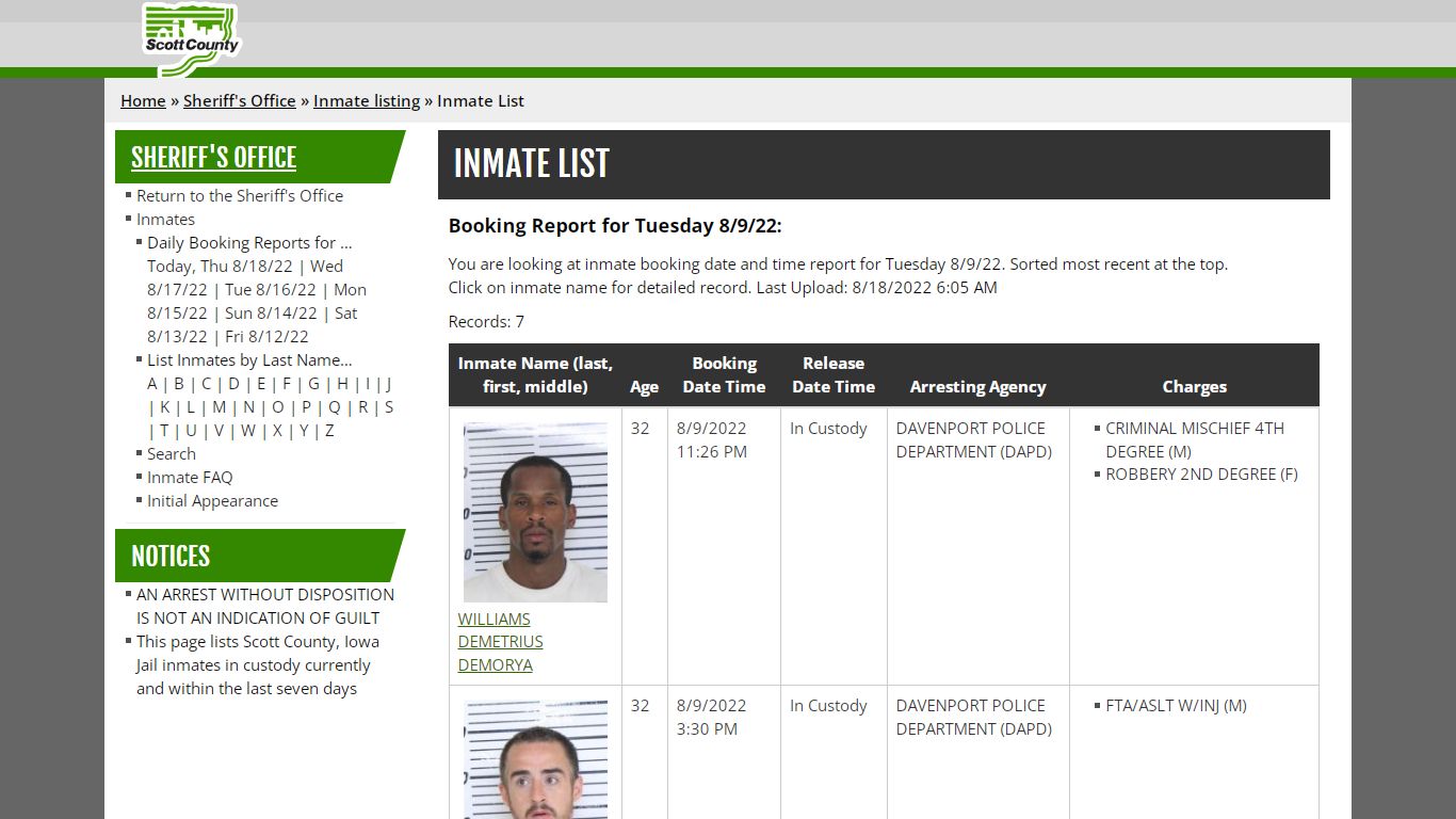 Inmate List - scottcountyiowa.us